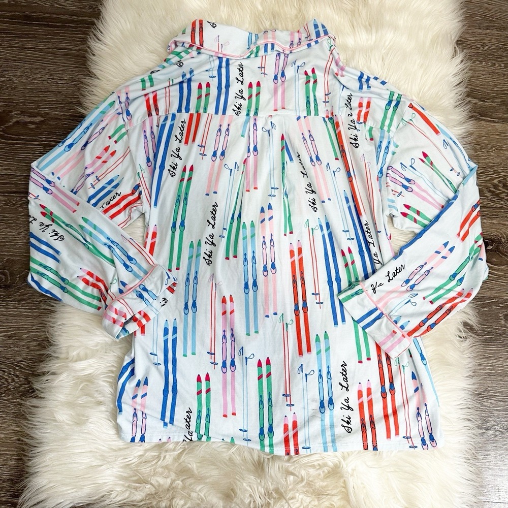 Lyre Bird Anthropologie Womens Pajama Top Long Sleeve Size Small Ski Print - Picture 2 of 4